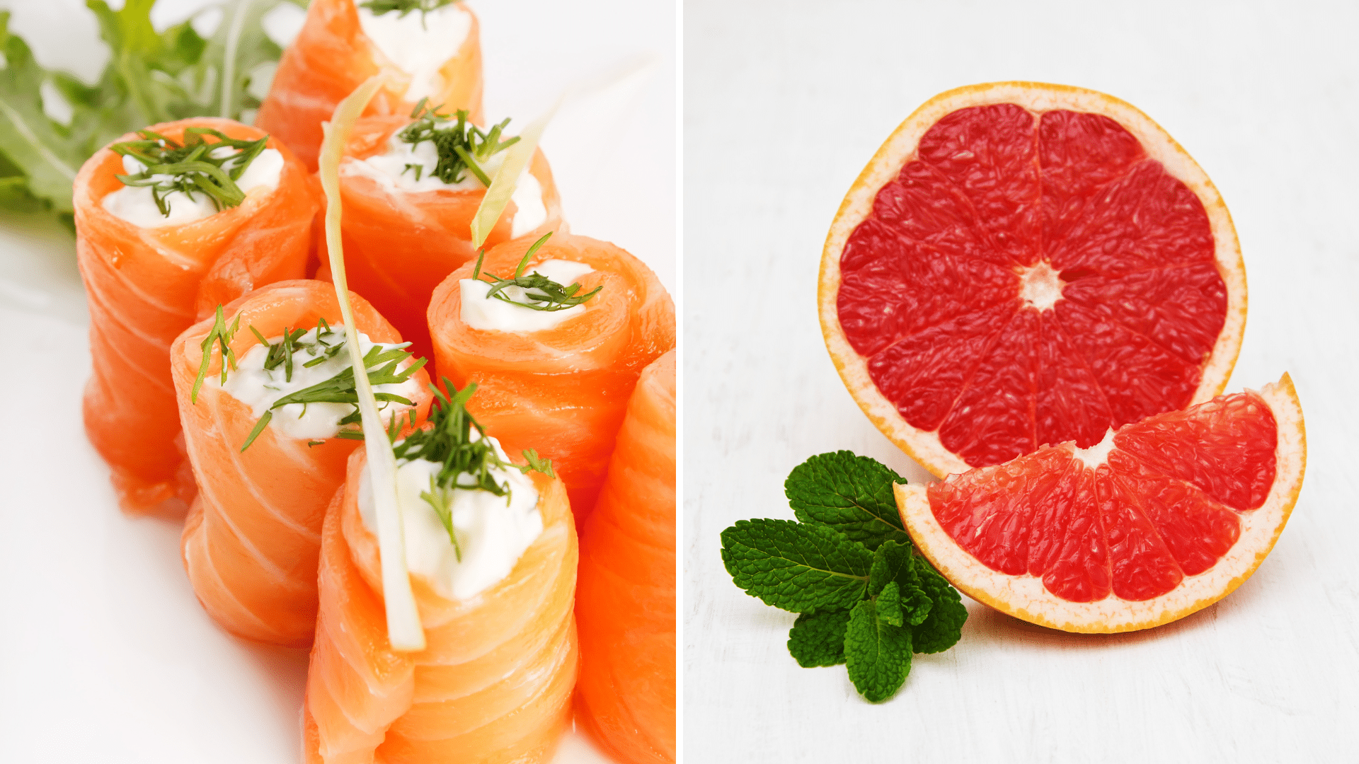Recettes Apéro dînatoire : roulés de saumon mariné aux herbes et pamplemousse